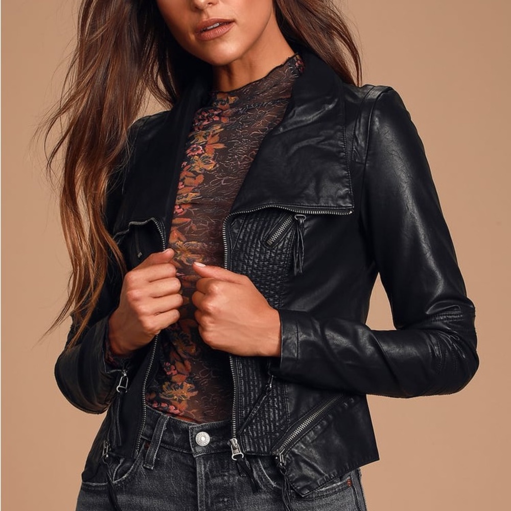 Lulu’s Black Leather Vegan Moto Jacket, XS